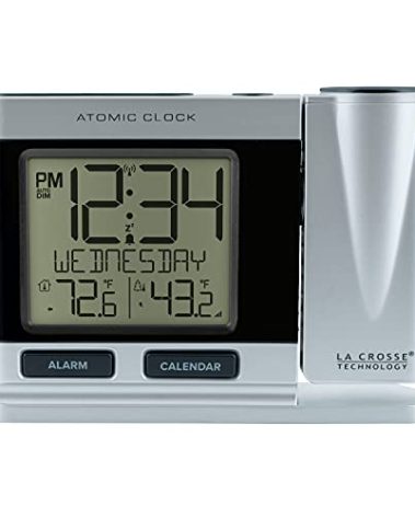La Crosse Technology 616-12667-INT Silver Atomic Projection Alarm Clock with Temperature