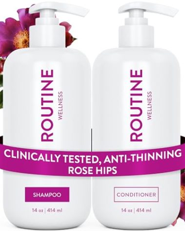 Routine Wellness Anti-Thinning Shampoo and Conditioner Set for Thinning Hair - Biotin DHT Blocker Women & Men - Color Safe Shampoo for Hair Loss & Healthier Hair - Rose Hips (Pack of 2)