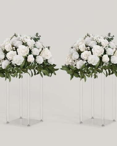 TEKXYZ Acrylic Centerpiece, 2 Pcs 15.75 Inch Tall Column Wedding Centerpieces, Flower Stand for Wedding Event Party Props, Home Decor, Table