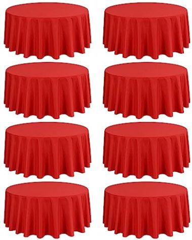 8 Pack Red Round Tablecloth 120 Inch Circle Polyester Table Cloth, Washable Fabric Stain and Wrinkle Resistant Table Cover Round Tableclothes for Wedding Parties Banquet Reception Dining
