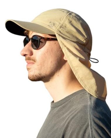TOP-EX Mens Summer Baseball Cap with Neck Shade - Waterproof Sun Hat with Neck Flap Cover, UV SPF Protection Caps for Fishing Safari Outdoor Hiking, Khaki L XL X-Large Extra Large Big Head Oversize