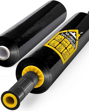 Modern Innovations 15 Inch Black Stretch Wrap Roll with Handles (2 Rolls-2000 Feet) Heavy Duty Shrink Wrap for Moving, Packing Supplies for Wrapping Furniture, Industrial Plastic Pallet Cling