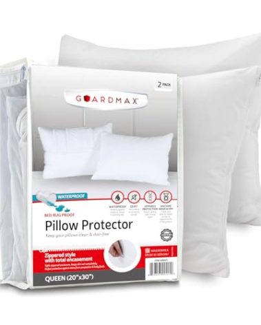 Guardmax Jersey Knitted Pillow Protector with Zipper Queen Size - 2 Pack - 100% Waterproof, Bed Bug Proof, Dust Mite Proof, & Hypoallergenic Pillow Covers - Premium Zippered Pillow Cases. (20 X 30)