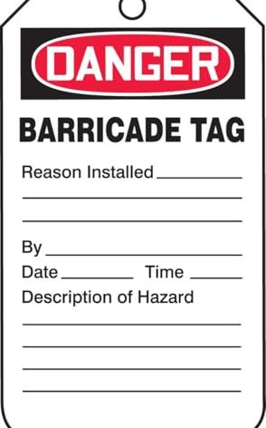 AccuformNMC Barricade Status Tags, 25 Pack OSHA Style Danger Tags, 5.75” x 3.25”, Durable Water-Resistant 10-mil Thick PF–Cardstock with Punched Hole, Made in USA, TAB104CTP