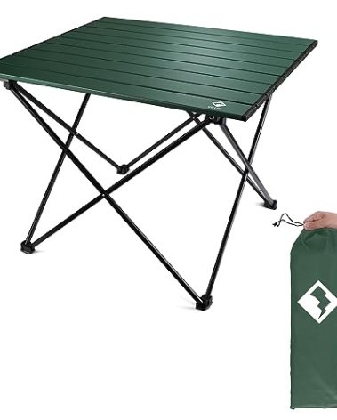 VILLEY Portable Camping Side Table, Ultralight Aluminum Folding Beach Table with Carry Bag for Outdoor Cooking, Picnic, Camp, Boat, Travel - Green