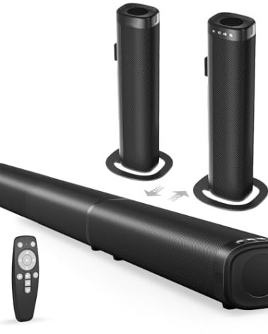 Yenjuty Sound Bar, 100W Sound Bar for Smart TV, Bluetooth 5.3 Soundbar, 2 in 1 Detachable Home Speaker Bass Effect, Home Theater Surround Sound, ARC/Optical/AUX/USB Connections, for TV/PC/Projectors