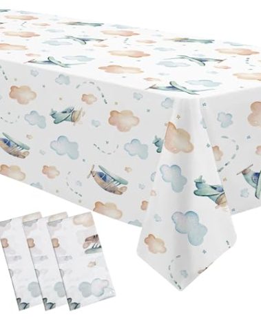 HIPVVILD Airplane Party Decorations Tablecloth for Baby Shower Birthday - Disposable Airplane Birthday Party Supplies Tablecover - 3 Pack (54in x 108in)