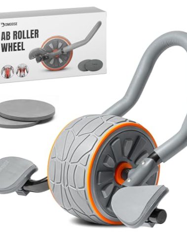 DMoose Fitness Ab Roller Wheel with Elbow Support & 2 Knee Pads - Abdominal Exercise Trainer for Core Strength Training - Ultimate Abs Workout Equipment for Home and Gym - Ab Machine for Men & Women (Grey)