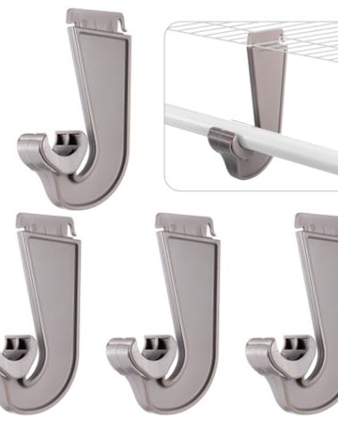 Wonderjune 4 Pcs closet rod hooks Plastic Snap-in Support Brackets Champagne J-Shaped closet rod bracket for Hanging Clothes Cabinets Storage and Curtain