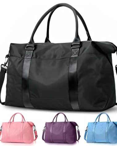 Travel Duffle Bag, Weekender Travel Bag Men Small Gym Bag for Women, Hospital Bag for Labor and Delivery, Overnight Bag Luggage Bag with Trolley Sleeve, Airplane Travel Essentials for Flying(Black)