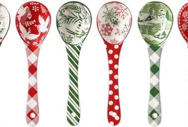 Metahom Christmas Ceramic Spoons, Small Serving Spoons for Soups, Ramen, Cereal, Condiments, Dips, Charcuterie Boards, Dishwasher & Microwave Safe, Set of 6