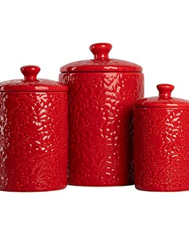 10 Strawberry Street Kitchen Canister Set, Fleur Red, 3 count (Pack of 1)