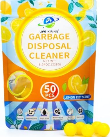 LIFE KIRINN Garbage Disposer Freshener,Sink Disposal Odor Eliminator,50 Count Lemon Scented Deodorizer Drops,Kitchen Sink Freshener Pods