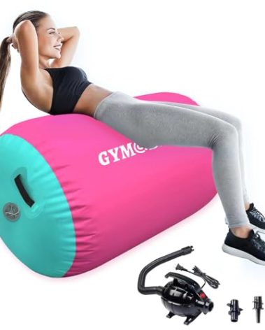 Air Roller Gymnastics Barrel Inflatable Tumbling Roller Air Mat, Air Barrel Gymnastics Tumble Track Mat with Pump for Backhandspring/Training Cheerleading/Yoga/Home and Outdoor Use