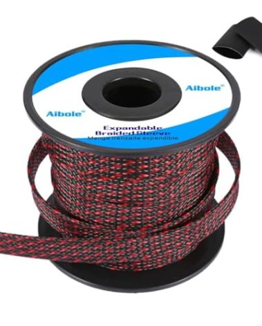 PET Expandable Braided Sleeving 100Ft-1 inch Wire Loom, Aibole Cable Sleeve Wrap,Black&Red BlackRed
