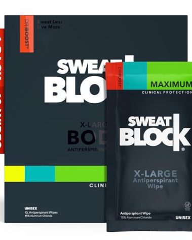 SweatBlock Clinical Strength XL Antiperspirant Body Wipes for Men & Women | Hyperhidrosis Sweat Protection for Hands Feet Underarms & Body | Unscented 10 Pack | Convenient Wipe Format for Targeted Use