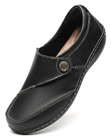 Geoeleph Women's Black Loafers Casual Slip-Ons Comfort Walking Flats Leather Driving Moccasins 8 M US