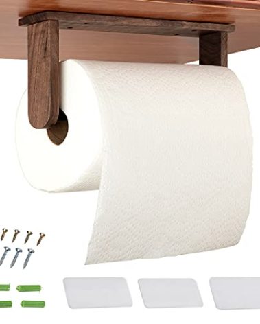 Wood-Paper-Towel-Holder-Under-Cabinet-Kitchen-Handmade - Wall Mounted/Adhesive No Drill Sturdy Roll Hanging Organizer, Horizontal Papertowel Dispenser Easytear, Handcraft Decor Gift Real Woodwork Home
