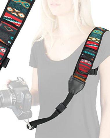 USA Gear Camera Sling Shoulder Strap - Adjustable Neoprene, Safety Tether, Accessory Pocket, DSLR Strap Quick Release - Compatible with Canon, Nikon, Sony and More DSLR Mirrorless Cameras (Southwest)