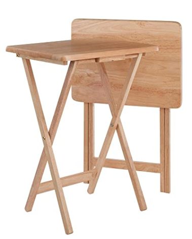 Oakestry 2-Piece Wooden TV Tray Table Set Foldable Portable Snack Table Laptop Desk Folding Dinner Tray Compact Side Table Bed Table Sofa Table Lightweight Space Saving Table Natural Wood Finish