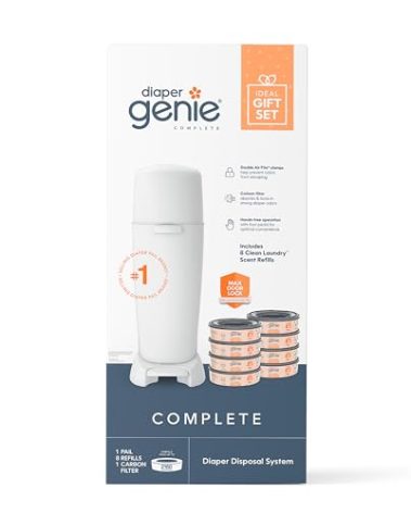 Diaper Genie Registry Gift Set | Includes Diaper Genie Complete Diaper Pail, 8 Refill Bags, 1 Carbon Filter | Perfect Starter Kit