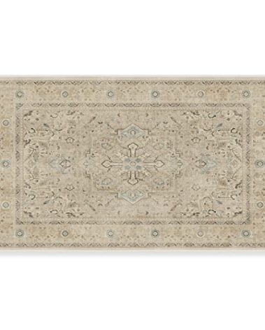 RUGGABLE Washable Vintage Area Rug – Kamran Ivory Opal 3x5, Stain-Resistant, Non-Slip – Small Machine Washable Rugs for Living Room, Bedroom, Hallway, Entryway & Office–with Cushioned Pad