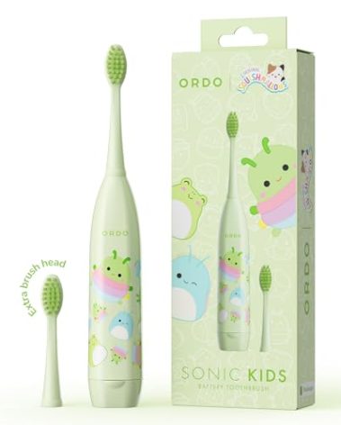 ORDO Squishmallows Toothbrush, Sonic Battery Toothbrushes for Kids, Soft Bristles, Extra Brush Head Inc, Gift for Kids Aged 4 Years and Up, Battery Included, Rutabaga
