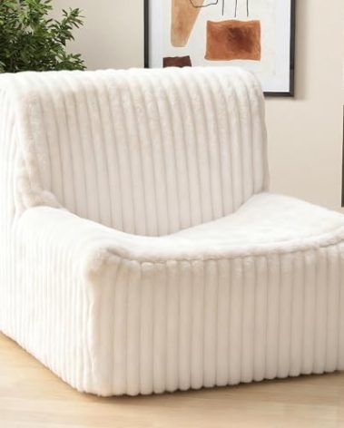 Trenda 32'' Boneless Chair, Super Comfy Bedroom Accent Chair, Sofa Chair, Soft Faux Fur Cover Floor Couch for Living Room,College, Dorm to Reading& Gaming (White)