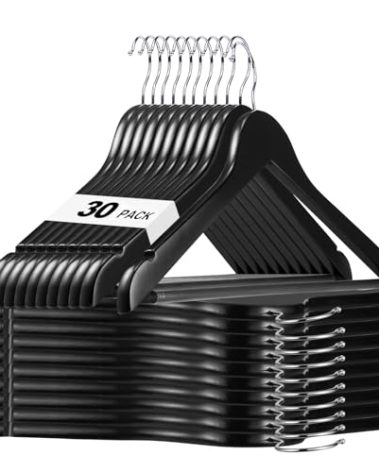 HOUSE DAY Black Wooden Hangers 30 Pack, Solid Wood Hanger with Non Slip Pant Bar, Heavy Duty Wooden Coat Hanger for Closet, Smooth Finish Wood Clothes Hangers for Shirts, Suits Jackets, Dress