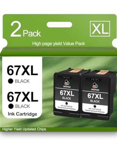 67XL Black Ink Cartridges 2 Pack Replacement for HP 67 67 XL 67XL Ink for Envy 6058 6075 6055 6052 Envy Pro 6455e 6455 6458 6452 DeskJet 2734e 1255 2732 2755e 2752 4140 4155 Printer (2 Black)