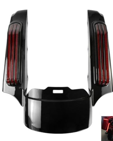 rewmtermoto Motorcycle LED Rear Fender Extension Fascia Mudguard with Turn Signals Brake Running Lights Fit for Harley Touring Road Glide Road King Electra Glide Street Glide 2009-2013 (Red Lens)