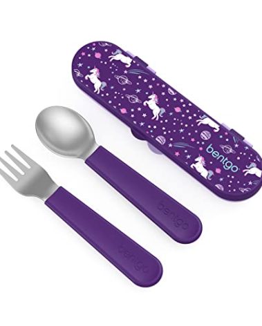 Bentgo® Kids Stainless Steel Utensil Set - Reusable Fork, Spoon & Storage Case - High-Grade BPA-Free Stainless Steel, Easy-Grip Handles, Dishwasher Safe for School Lunch, Travel & Outdoors (Unicorn)
