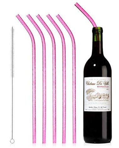 Reusable Wine Bottle Straws - Pack of 6 - Includes Straw Cleaning Brush - Perfect Hostess Gift or White Elephant Gift Idea