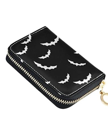 NCRJCZQL Halloween Bat RFID Credit Card Holder Wallets Accordion for Women Leather Zipper Card Case Accordion Wallet for Ladies Girls