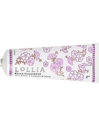 LOLLIA Relax Handcreme, 4 oz, Sugar Cane, Vanilla Bean, & Jasmine, Scented Hand Cream for Women, Moisturizing Lotion for Dry Hands, Quick Absorbing Shea Butter & Cocoa Butter, Luxury Purse Essentials