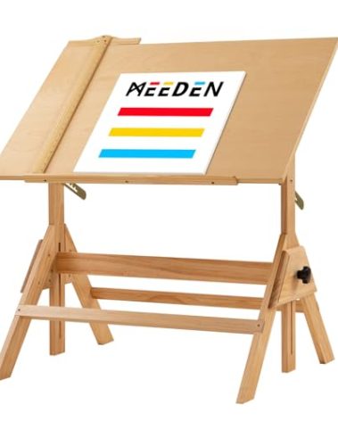 MEEDEN Wood Adjustable Drafting Table: 35.5" x 23.5" Art Drawing Desk with Various Height and Tiltable - Rustic Artist Desk with Pencil Ledge and Ruler for Writing Reading Graphic Design