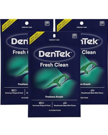 DenTek Fresh Clean Floss Picks, For Extra Tight Teeth, 75 Count, 3 Pack