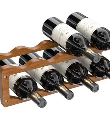 familaha Wine Rack, 2 Tier 8 Bottle Wooden Wine Storage Cabinet Shelf, Adjustable in 2 Sizes Countertop Wine Holder, Easy-Assembly Freestanding Wine Organizer for Kitchen Pantry Dining Room Bar