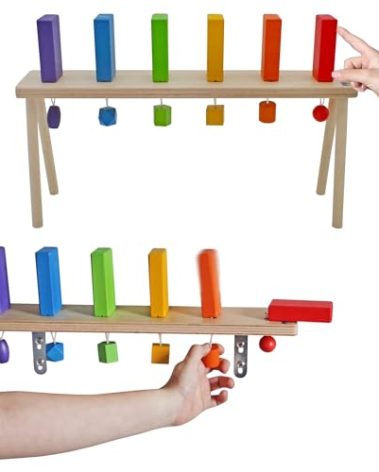 MEAVIA Wooden Falling Domino Wall/Stand; Colorful Toppling Domino Blocks for Kids