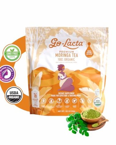 Go-Lacta Organic Moringa Tea – Increase Breast Milk Supply – Natural Lactation Tea for Breastfeeding Moms – Caffeine-Free Herbal Galactagogue – Prenatal Safe – 32 Servings