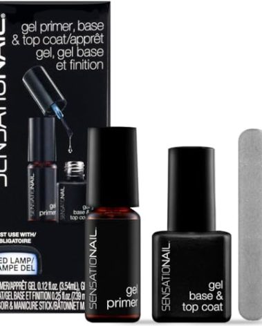 Sensationail Gel/UV Base and Top Coat Nail Polish Kit, Starter Set Refill, Long-Lasting Salon Grade Manicure, Beginner Nail Essentials, Lasts Up To 2 Weeks, 4 Piece Set