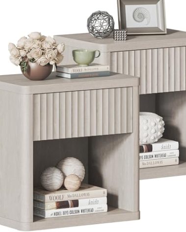 SICOTAS Night Stand Set of 2 Nightstands with Drawer Storage Fluted Bed Side Table End Table Large Modern Wide Bedside Stand Mid Century Night Stands for Bedroom Living Room Sofa Office, White Alder