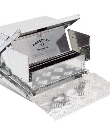 Grandpas Feeders Automatic Chicken Feeder - 20 lbs No Waste Poultry Feeder, Rat Proof & Rodent Proof Treadle Chicken Feeder, Galvanized Steel with Lid, Feeds 6 Chickens up to 10 Days