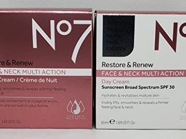 No7 Restore & Renew FACE & NECK MULTI ACTION Day/Night Creams 2 x 50ml