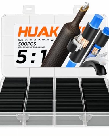 5:1 Heat Shrink Tubing Kit 500 PCS, Industry-Leading 5:1 Ratio Adhesive Lined, Marine Grade Dual Wall, Waterproof Electrical Wire Wrap Assortment – Industrial & Automotive Heat Shrink Tube Kit (Black)