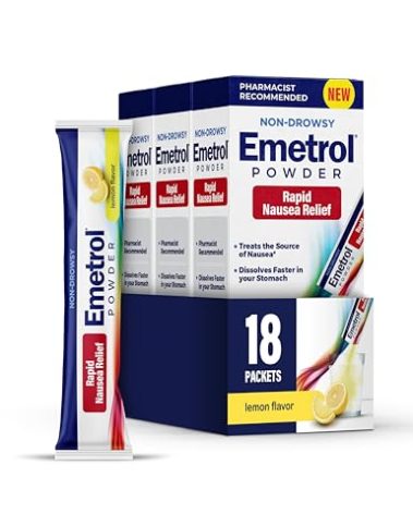 Emetrol Non-Drowsy Nausea Relief Powder Mix - Electrolyte Drink Mix for Rapid Upset Stomach & Nausea Relief, Morning Recovery & Hydration - Lemon Flavor - 3 Pack x 6 Packets