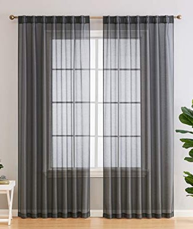 HLC.ME Lauren Semi Sheer Light Filtering Transparent Pocket Top & Back Tab Lightweight Long Window Curtains Drapery Panels Bedroom & Living Room, 2 Panels (54 x 96 Inch, Charcoal Grey)