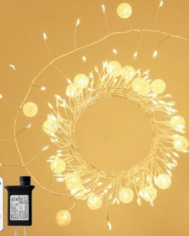 Copper Wire Firecracker Christmas Lights, 26FT 400LED Plug-in Twinkle Cluster Fairy Lights for Christmas Tree with Remote for Bedroom Dorm Wreath DIY Wedding Christmas Decoration