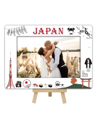 DETIHO Japan Travel Picture Frame, 4x6 Japan Themed Wooden Frame with Easel Stand for Home Decor Tabletop Display, Vacation Honeymoon Gifts for Friends Couples - B10