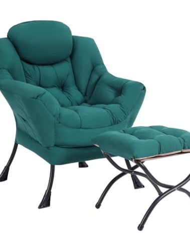 SESHINELL Lazy Chair with Ottoman, Modern Accent Chair Contemporary Lounge Leisure Sofa Chair with Armrests, Reading Chair and Folding Footstool Set for Living Room, Bedroom, Office